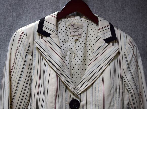 Nanette Lepore Striped Tailored Blazer Cream Navy Red Size 8 - Picture 2 of 3
